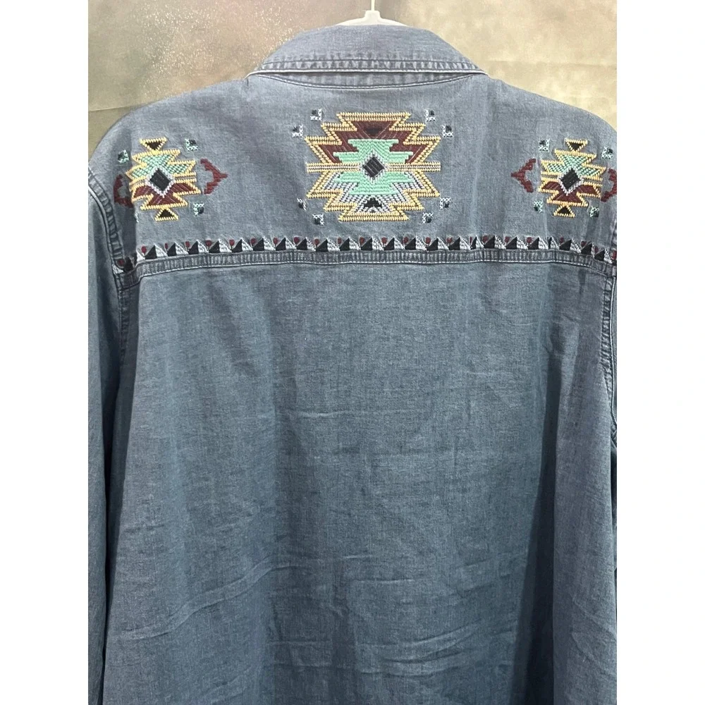 Coldwater Creek Womens Plus 20-22 Denim Western Shirt Embroidered Southwest Blue - Picture 4 of 6